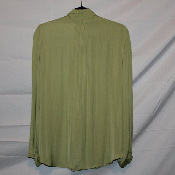 Maison d'Amelie, Blouse, XL, Chartreuse Green, Long Sleeve, Neck Tie, Polyester - Picture 2 of 5